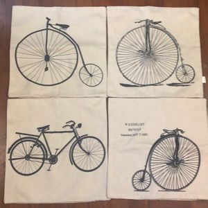 Pillow covers with bicycle prints, set of 4